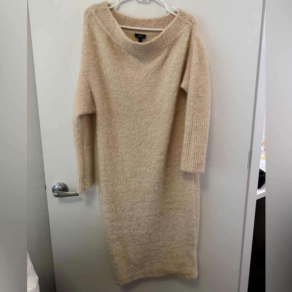 NWT Express Off-the-Shoulder Cream Sweater Dress